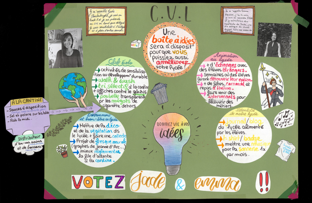 Affiche de profession de foi des élections au Conseil de la Vie Lycéenne (CVL) au lycée Jeanne d'Arc de Rouen