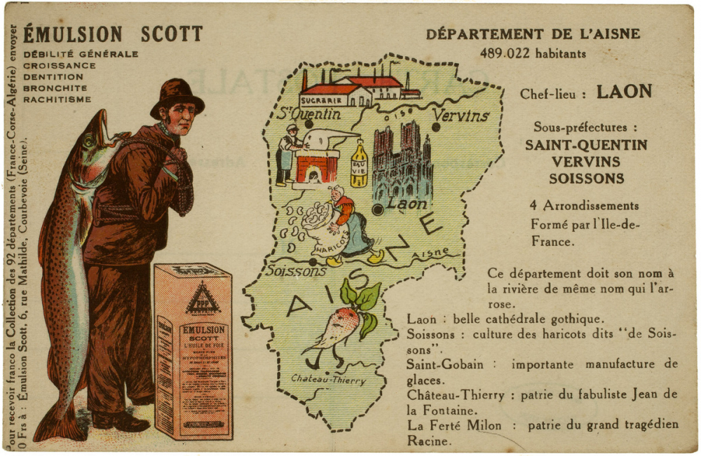 Carte réclame. Emulsion Scott. Département de l'Aisne.