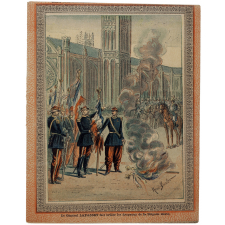 Le Général Lapasset fait brûler les drapeaux de la Brigade mixte.