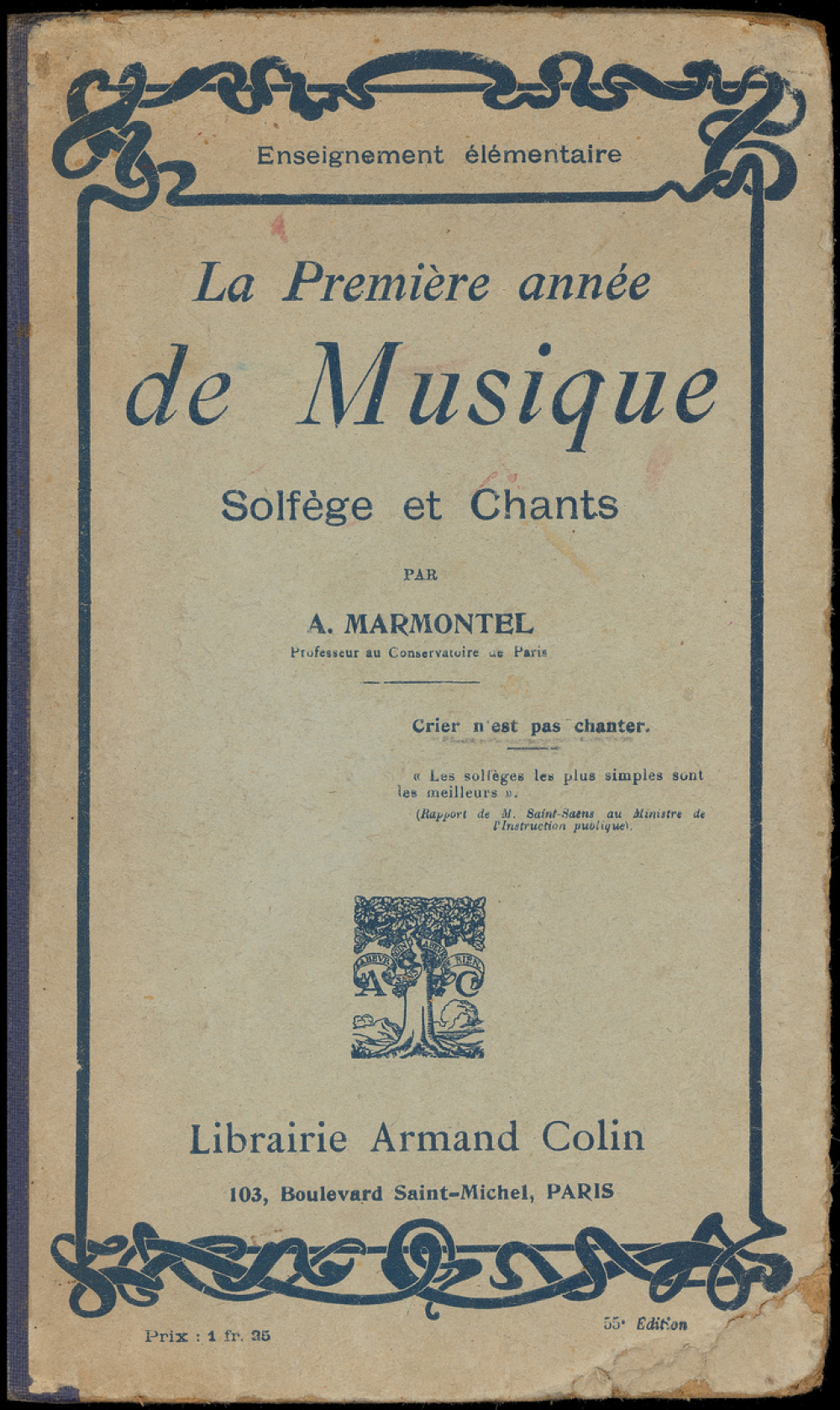 La première année de musique : solfège et chants : leçons, résumés, 154 exercices, 55 choeurs à l'unisson ou à deux parties, 50 devoirs, questionnaires et lexique : à l'usage de l'enseignement élémentaire