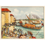 Tableau mural : N°7 : Le siège de Paris par les Normands : N°8 : Comment on vivait au château féodal