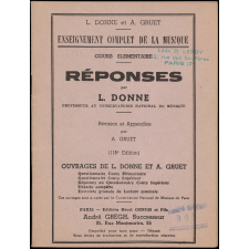 Enseignement complet de la musique. Cours élémentaire. Réponses.