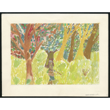 Production plastique fonds Burel. Paysage avec chasseur.