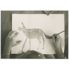 Enfant peignant un animal.