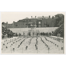 Les enfants de Neptune, Tourcoing (Nord) : mouvements d’ensemble des enfants des écoles à l'occasion de l'inauguration du nouveau stade nautique