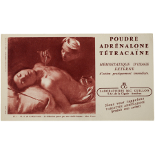 Buvard publicitaire. Caravage - St Sébastien pansé par une vieille femme. Poudre Adrénalone Tétracaïne.