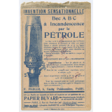 Buvard publicitaire. Bec A B C à incandescencense par le pétrole.