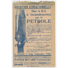Buvard publicitaire. Bec A B C à incandescencense par le pétrole.