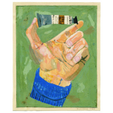 Production plastique fonds Burel. Étude de main au tube de gouache. 