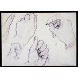 Dessin d'élève. Études de mains .