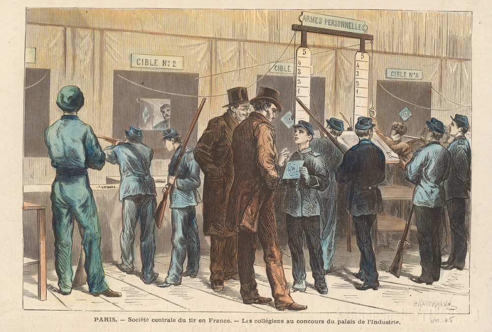 Société centrale de tir en France. Les collégiens au concours du palais de l'Industrie.
