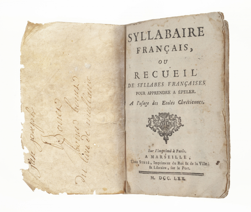 Syllabaire français, ou recueil de syllabes françaises pour apprendre à épeler : à l’usage des Ecoles Chrétiennes : sur l’imprimé à Paris