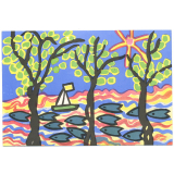 Peintures libres d'enfants - Techniques Freinet - 6 - Mer et poissons.