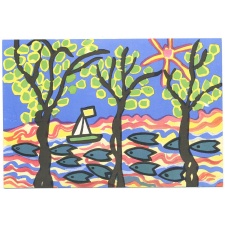 Peintures libres d'enfants - Techniques Freinet - 6 - Mer et poissons.