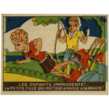 Les Enfants imprudents!… La petite fille qui met une aiguille à sa bouche!
