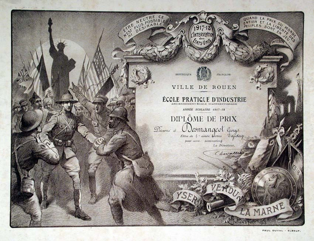Diplôme de prix - Ville de Rouen - École pratique d'industrie de Rouen.