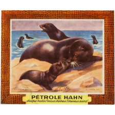 Buvard publicitaire. Pétrole Hahn. Otaries.