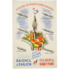 Buvard publicitaire. Baignol & Farjon. Gilbert & Blanzy-Poure. A plume de France, coq gaulois !