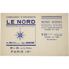 Buvard publicitaire. Compagnie d'assurances. Le Nord.
