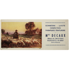 Buvard publicitaire. Berger et ses moutons. Bonneterie Mme Decaux, Neufchatel-en-Bray.