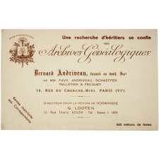 Buvard publicitaire. Archives Généalogiques. Bernard Andriveau.