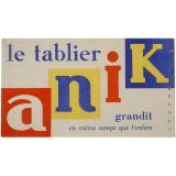 Buvard publicitaire. Le tablier Anik grandit en même temps que l'enfant.