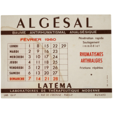 Buvard publicitaire. Algésal. Calendrier Février 1960.