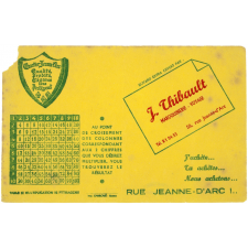 Buvard publicitaire. J. Thibaut Maroquinerie-voyage à Rouen. Table de multiplication de Pythagore.