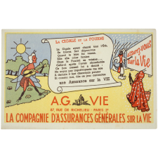 Buvard publicitaire. La cigale et la fourmi. A.G. Vie.