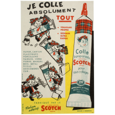 Buvard publicitaire. Je colle absolument tout. Colle transparente Scotch pour tous collages.