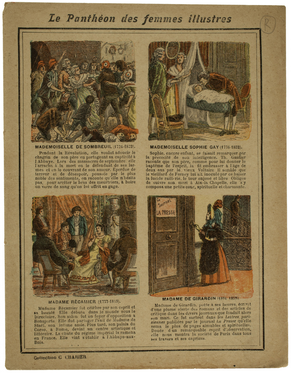 Mademoiselle de Sombreuil. Mademoiselle Sophie Gay. Madame Récamier. Madamle de Girardin - Le Panthéon des femmes illustres.