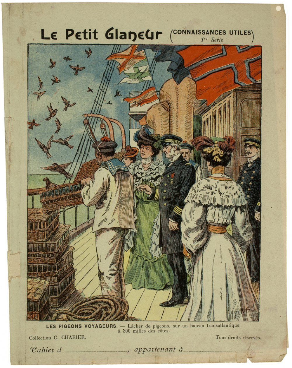 Les pigeons voyageurs - Lâcher de pigeons sur un bateau transatlantique à 300 milles des côtes.