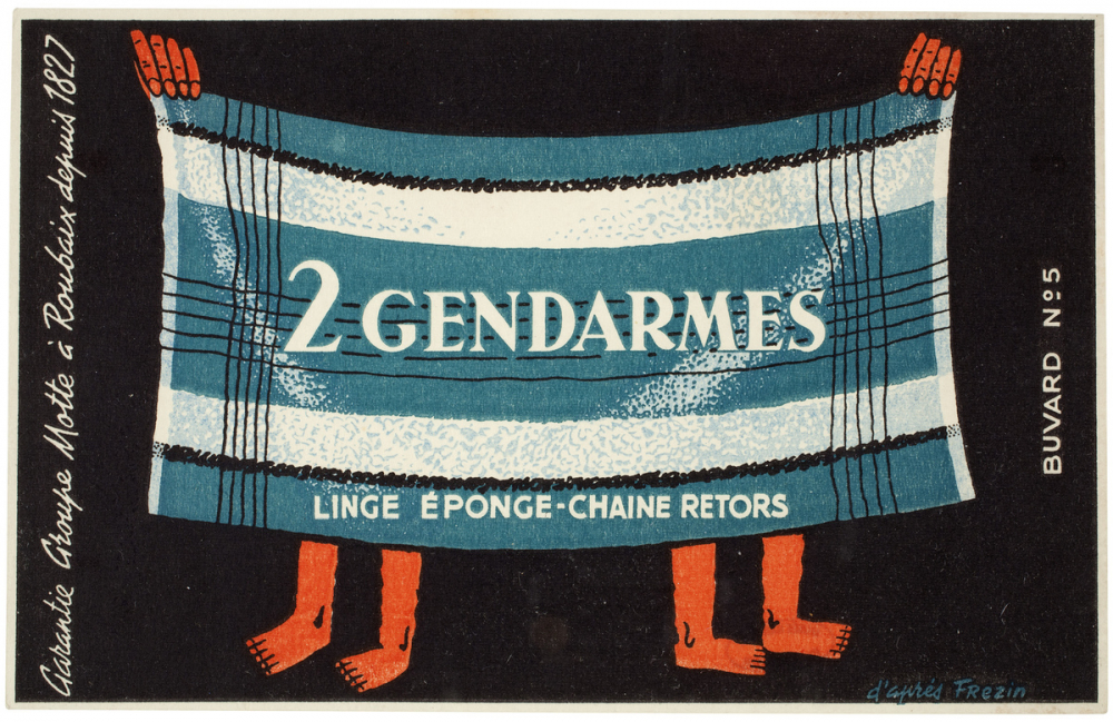 Buvard publicitaire. 2 Gendarmes. Linge éponge - Chaine retors.