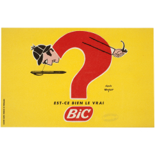 Buvard publicitaire. Est-ce bien le vrai Bic? Homme en point d'interrogation. 