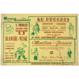 Buvard publicitaire. Maisons recommandées à Neufchâtel-en-Bray: Blanche-Neige, Au Progrès, Martine-France.
