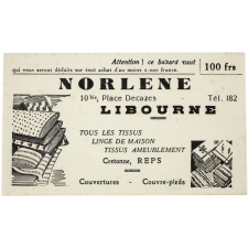 Buvard publicitaire. Norlene, Libourne. Tous les tissus.