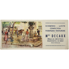 Buvard publicitaire. Place de village. Bonneterie Mme Decaux, Neufchatel-en-Bray.