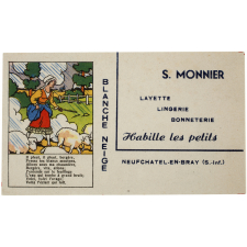 Buvard publicitaire. Il pleut, il pleut bergère. Blanche-Neige (Neufchatel-en-Bray - Seine-Inférieure).