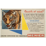 Buvard publicitaire. Tigre. Grand concours du chocolat Menier.