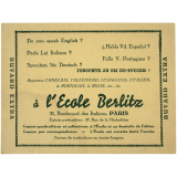 Buvard publicitaire. Ecole Berlitz.