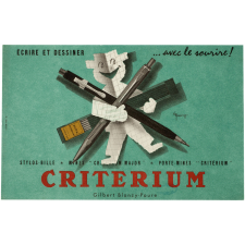 Buvard publicitaire. Critérium. Écrire et dessiner avec le sourire !