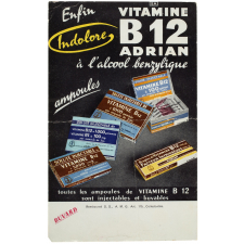 Buvard publicitaire. Vitamine B12 Adrian à l'alcool benzylique. Ampoules.