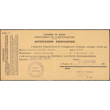 Attestation provisoire du Certificat d'aptitude professionnelle : spécialité couture flou