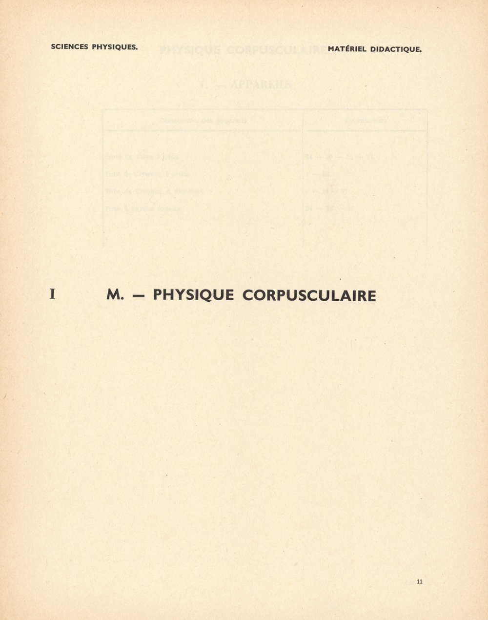 Sciences physiques : matériel didactique. I M. - Physique corpusculaire
