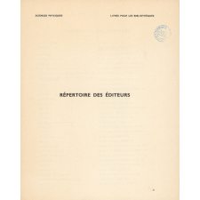 Sciences physiques. II. Livres pour les bibliothèques. Répertoire des éditeurs