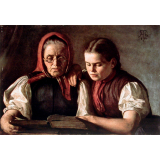 Mutter und Schwester des Künstlers, in der Bibel lesend.