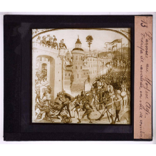 L'Armée à l'époque du moyen âge. Troupe de cavalerie en vue de combat.