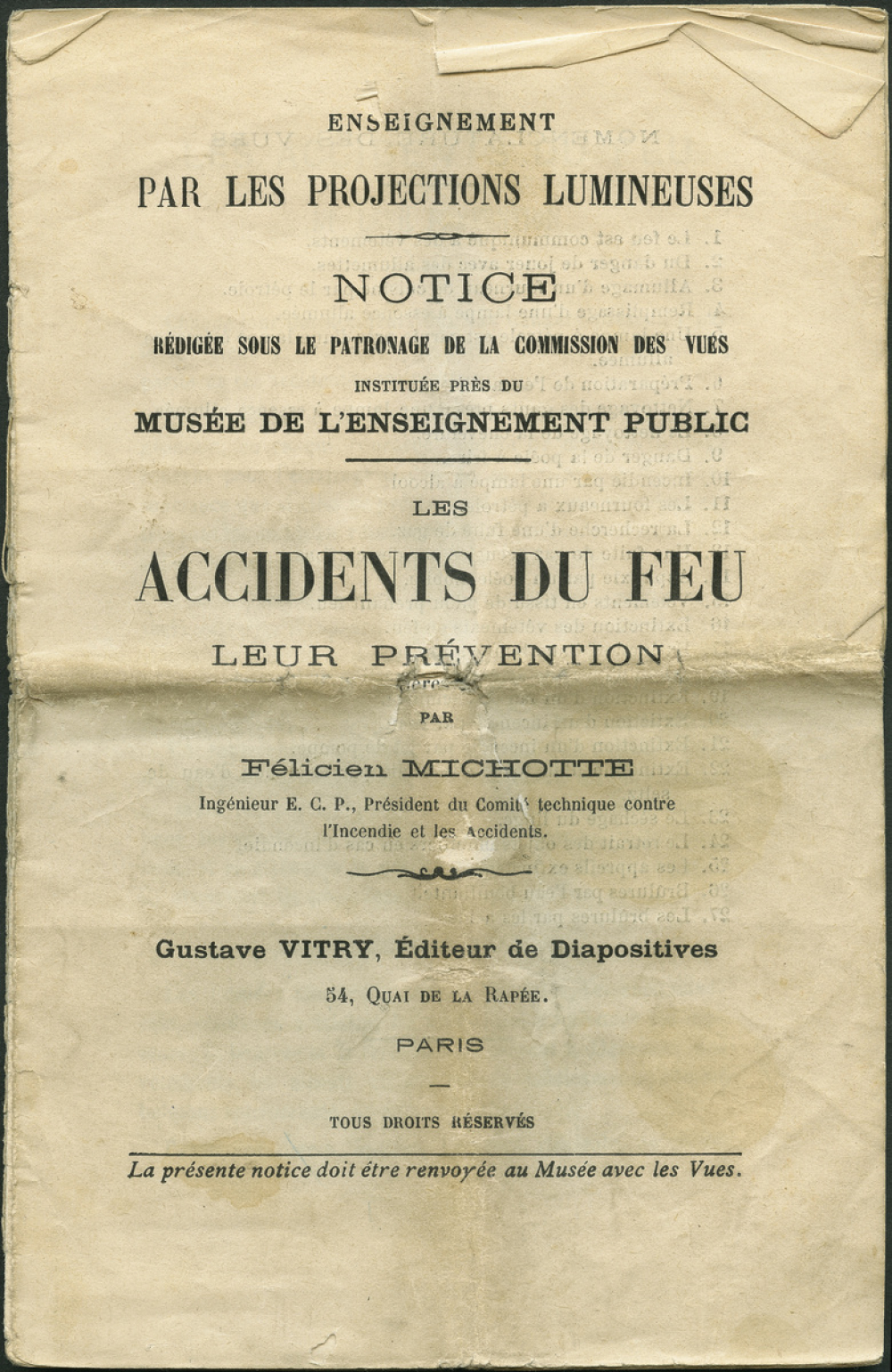 Les Accidents du feu, leur prévention. Notices sur les vues.