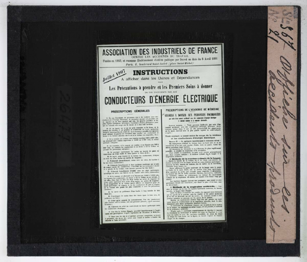 Les Accidents produits par les conducteurs d'énergie électrique. Affiche sur les accidents produits.