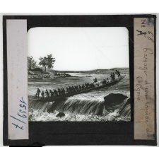 Voyage de Brazza. Passage d'un rapide de l'Ogoué.